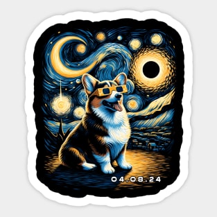 Solar Eclipse Corgi Adventure: Chic Tee with Adorable Fluffy Companions Sticker